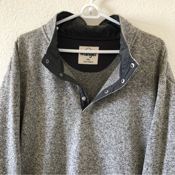 Wrangler Oatmeal 1/3 Snap Up Button Mock Neck Fleece Sweater Men Size 3XL - Picture 4 of 11
